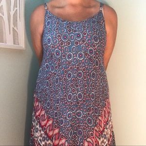 ||ALYA MIDI BLUE AND PINK AZTEC PRINT DRESS||